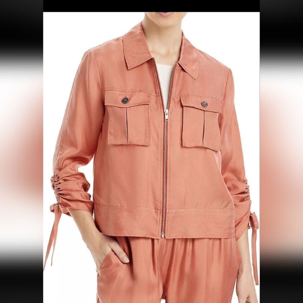 Cinq à Sept Dale Ruched Sleeve Cupro Satin Jacket Size 2
